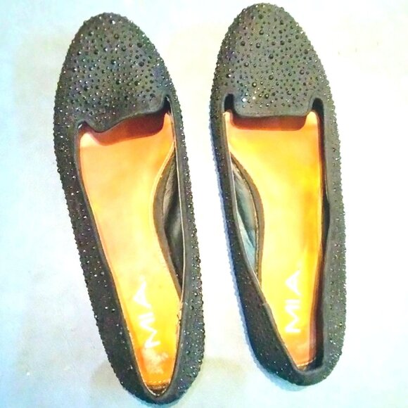 MIA Black Rhinestone Studded Flat Loafers Size 9 - Picture 1 of 8